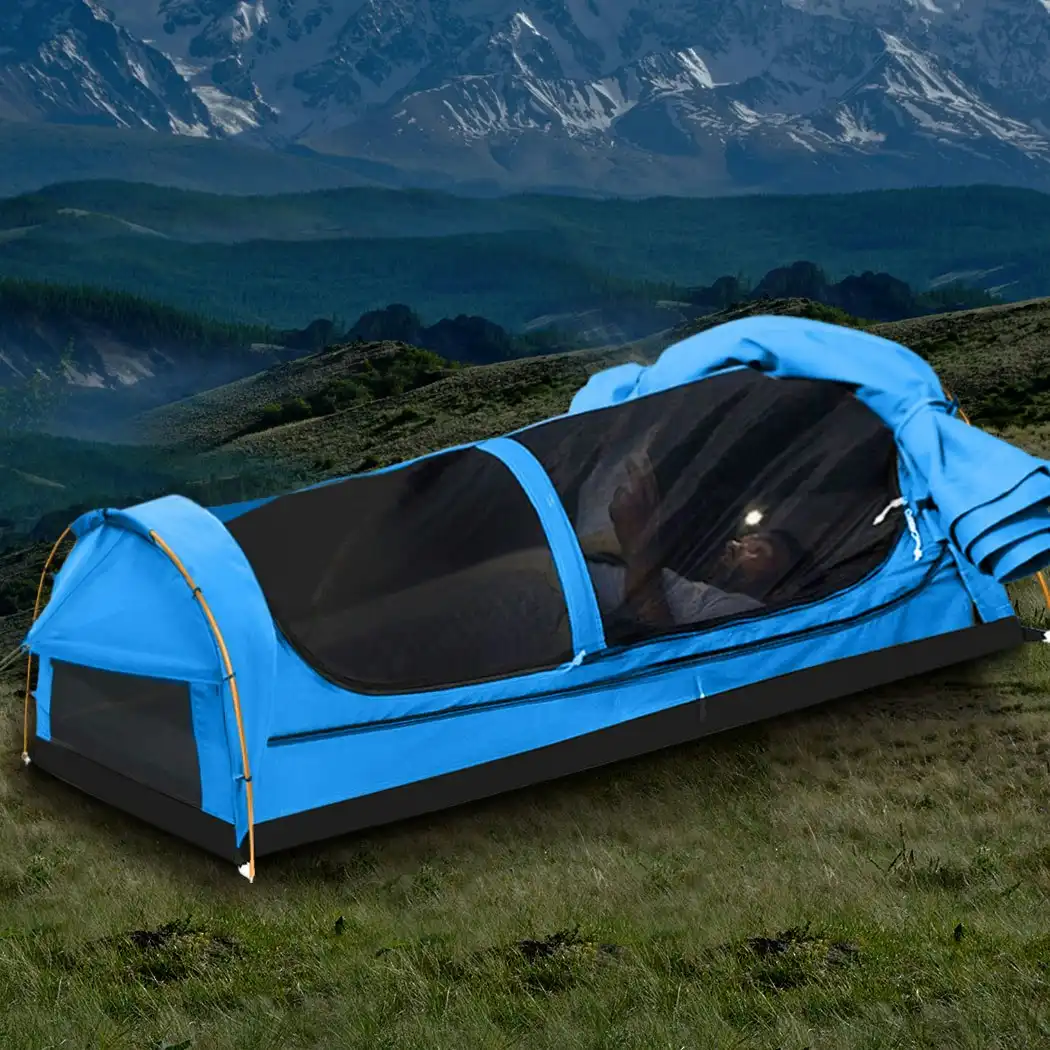 Mountview Double Swag Camping Swags Canvas Dome Tent Hiking Mattress Blue