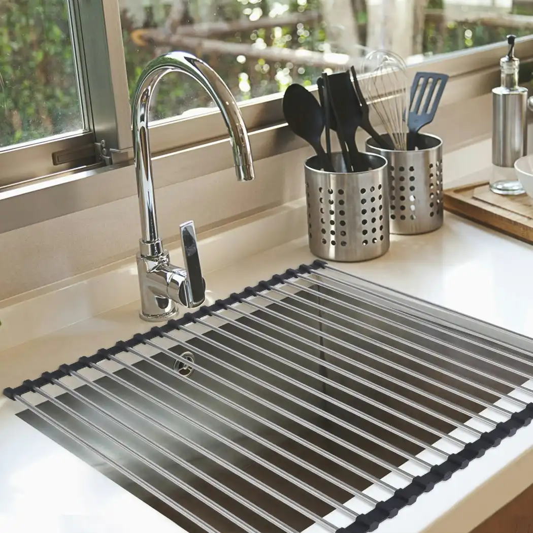 Toque Stainless Steel Dish Drying Rack Over Sink Kitchen  Foldable RollUp Mat