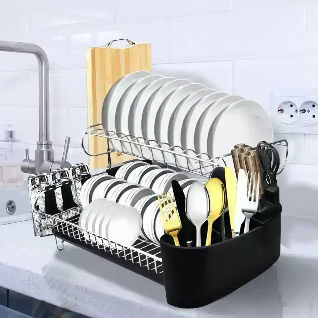 Viviendo Dish Drying Rack, Kitchen Counter Dish Drainer with Cutlery  Holder, Drip Tray and Handles