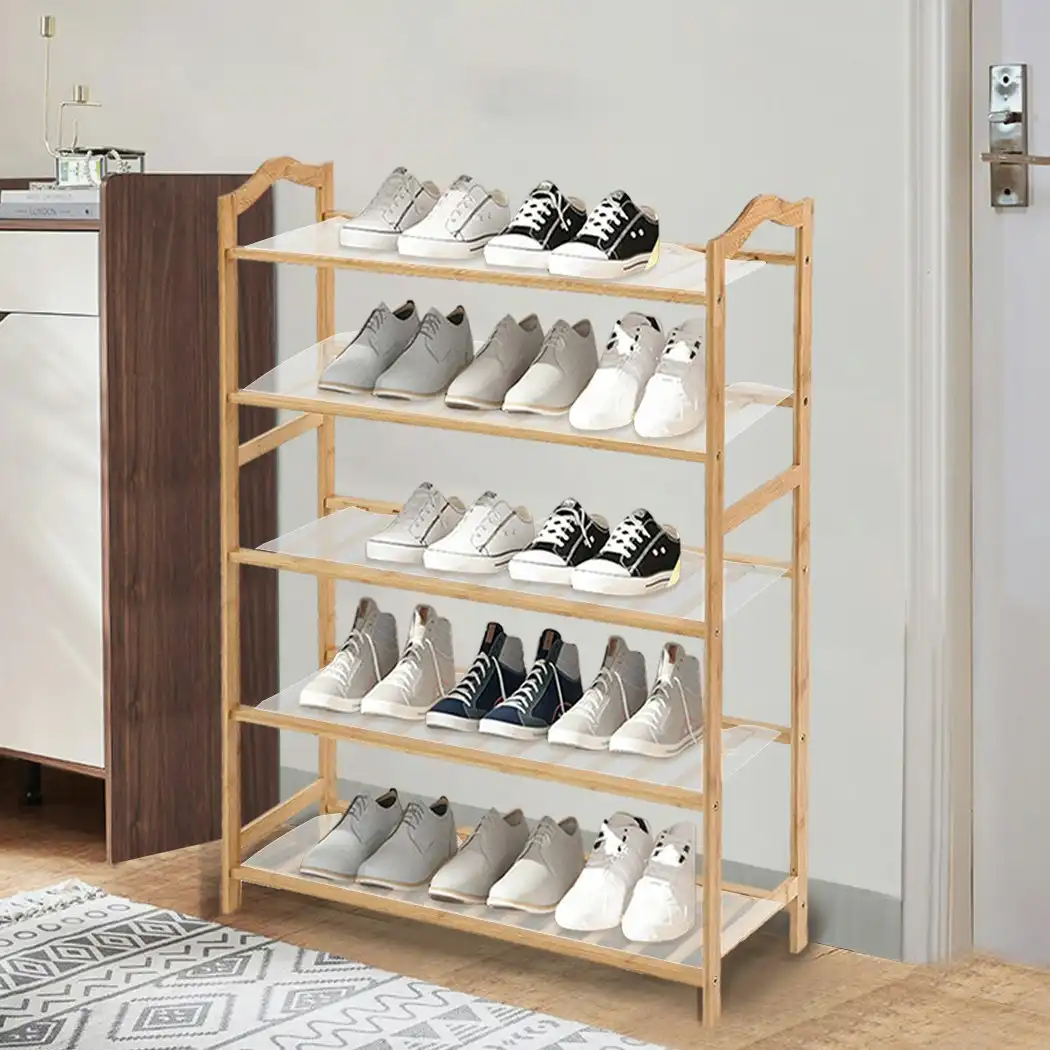 Levede Bamboo Shoe Rack Storage Wooden Organizer Shelf Stand 5 Tiers Layers 70cm