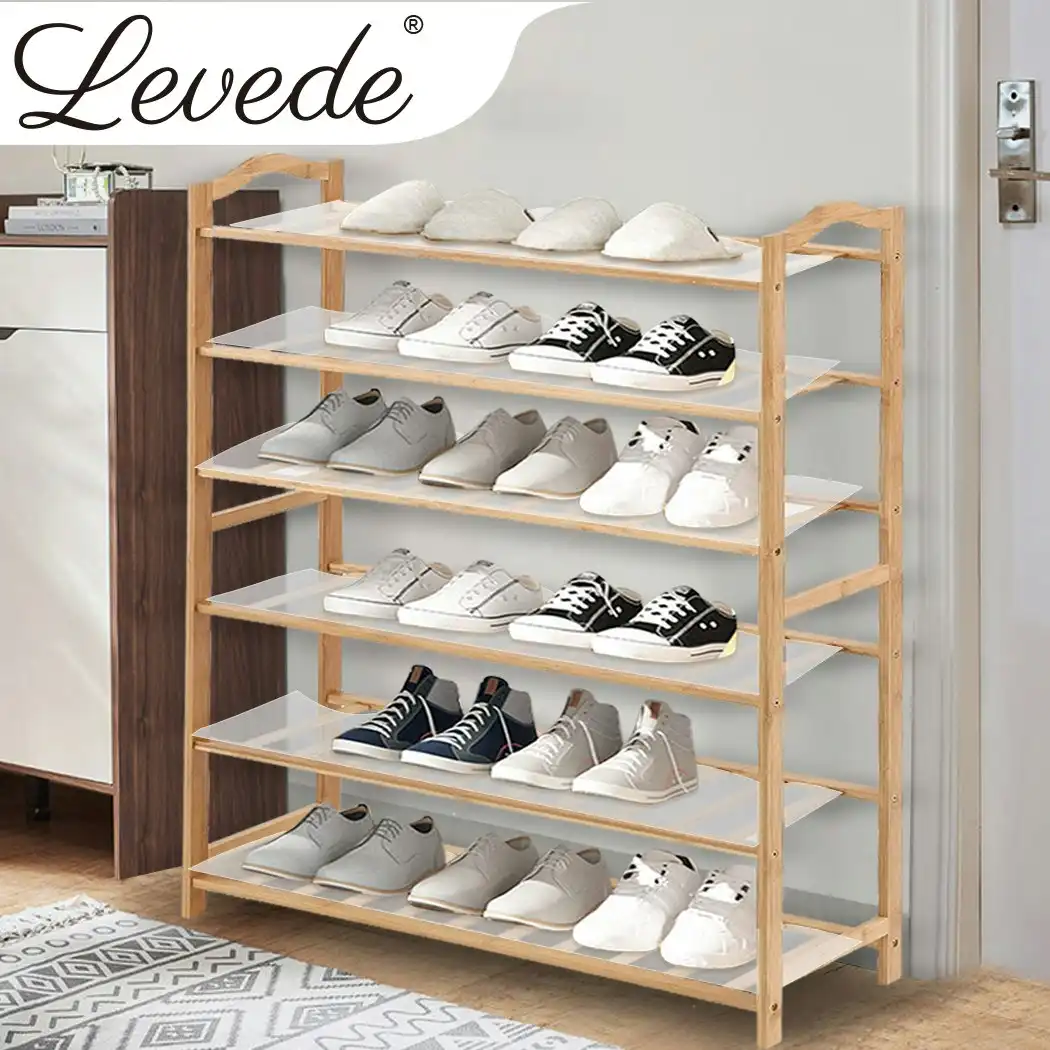 Levede Bamboo Shoe Rack Storage Wooden Organizer Shelf Stand 6 Tiers Layers 90cm