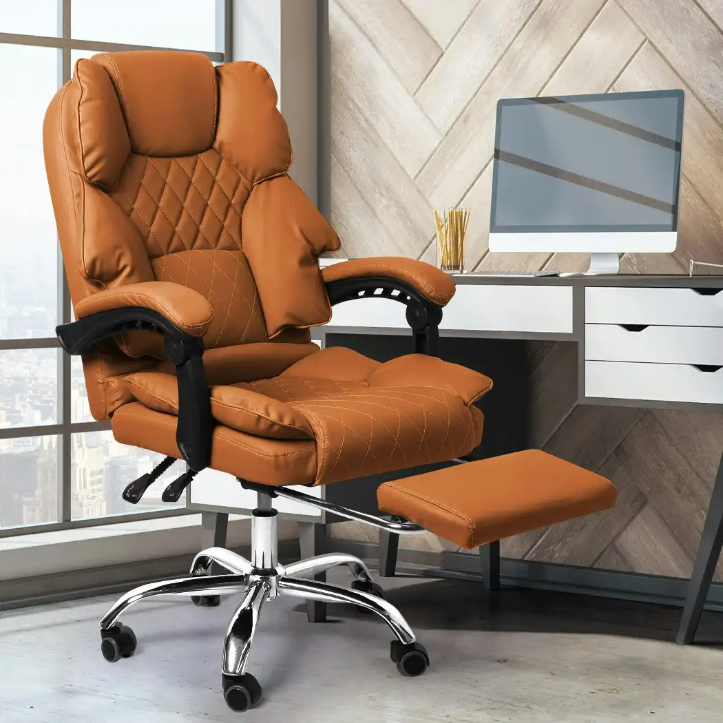 Levede Gaming Chair Office Computer Seat Racing PU Leather Executive Footrest (OF1037-BR)