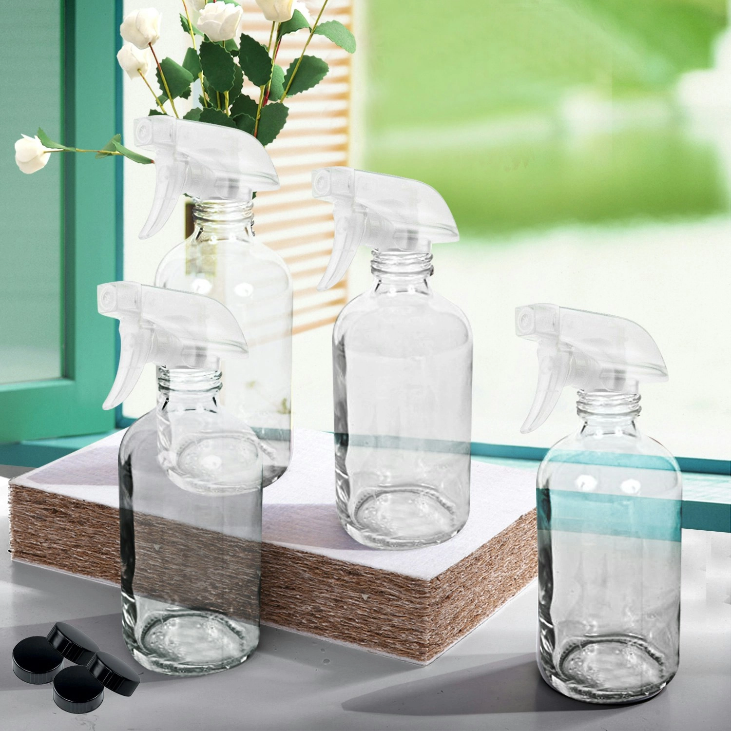 Traderight Group  4x 500ml Clear Glass Spray Bottles Trigger Water Sprayer Aromatherapy Dispenser