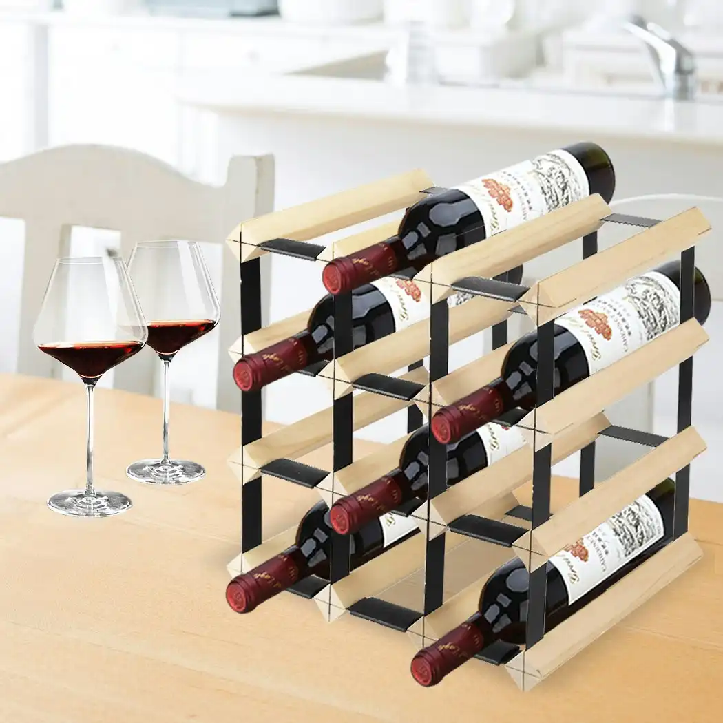 Levede Timber Wine Storage Rack  Wooden Cellar Organiser 12 Bottle Display Stand