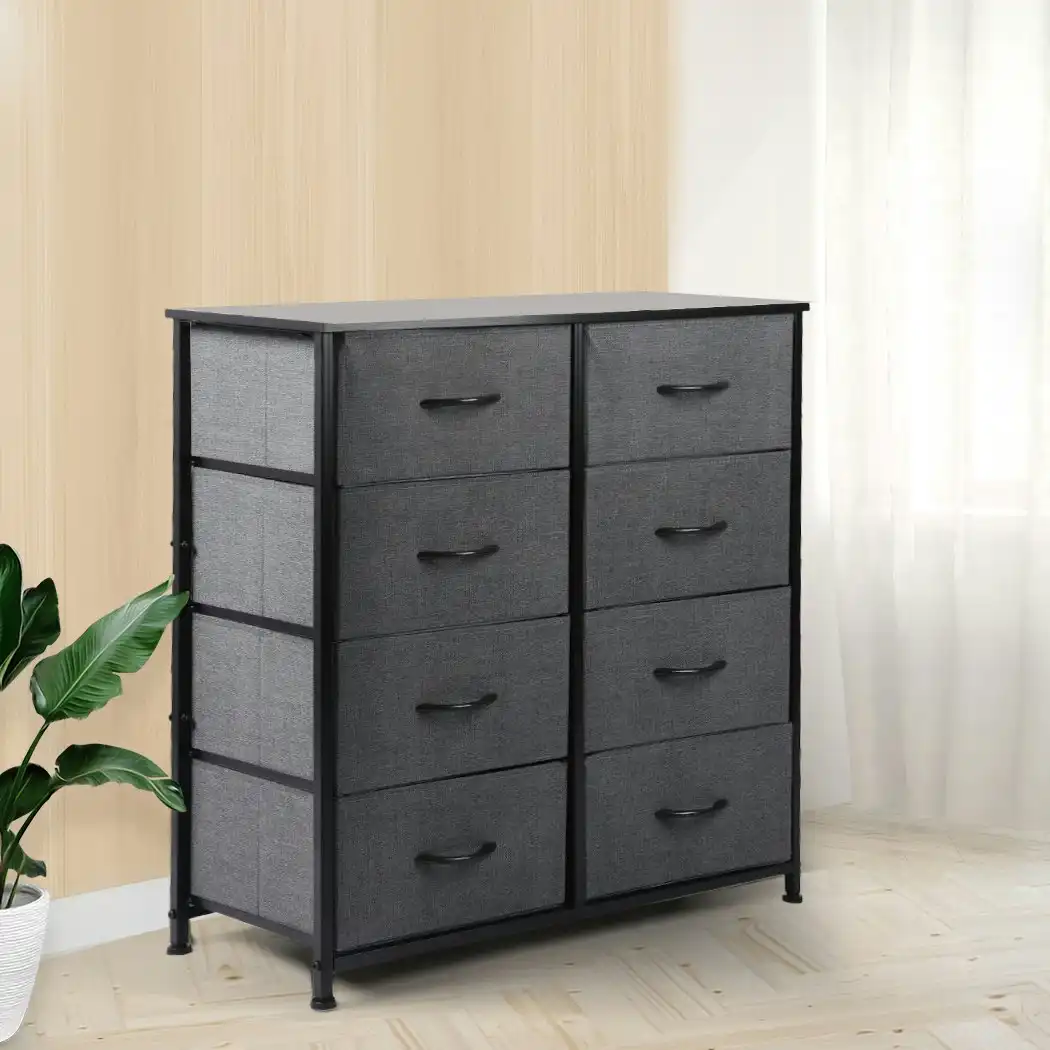 Levede Chest of Drawers Storage Cabinet Tower Dresser Tallboy 8 Drawer Grey