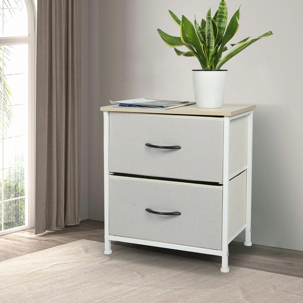 Levede Chest of 2 Drawers Bedside Table Storage Cabinet Tower Dresser Beige