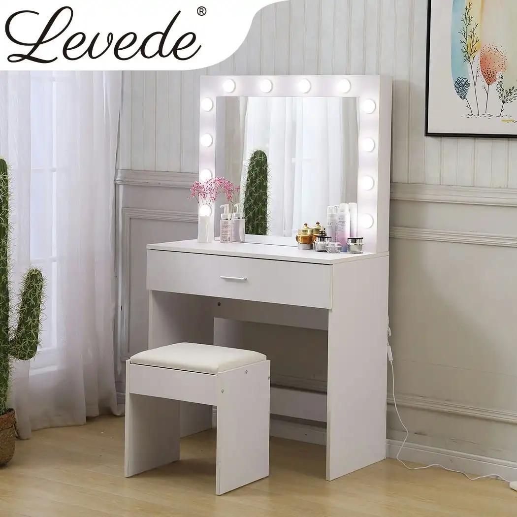 Levede Dressing Table Set Makeup Mirror Jewellery Organizer Cabinet 12 LED Bulbs