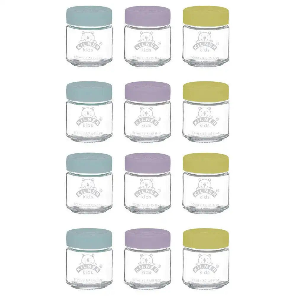 Kilner Kids 12pc Glass Jar Canister Baby Food Storage Set W/ Lid 110ml