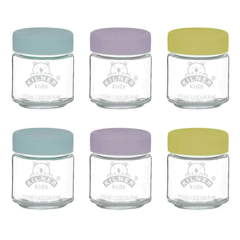 Kilner Kids 6pc Glass Jar Canister Baby Food Storage Set W/ Lid 110ml