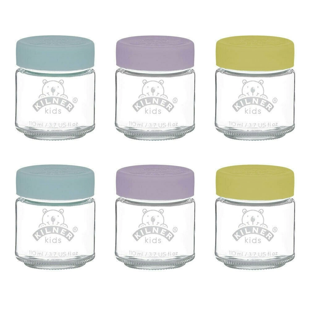 Kilner Kids 6pc Glass Jar Canister Baby Food Storage Set W/ Lid 110ml