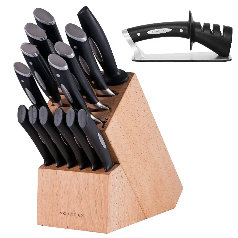 Scanpan Classic 15 piece Oak 15pc Knife Block Set  + Sharpener