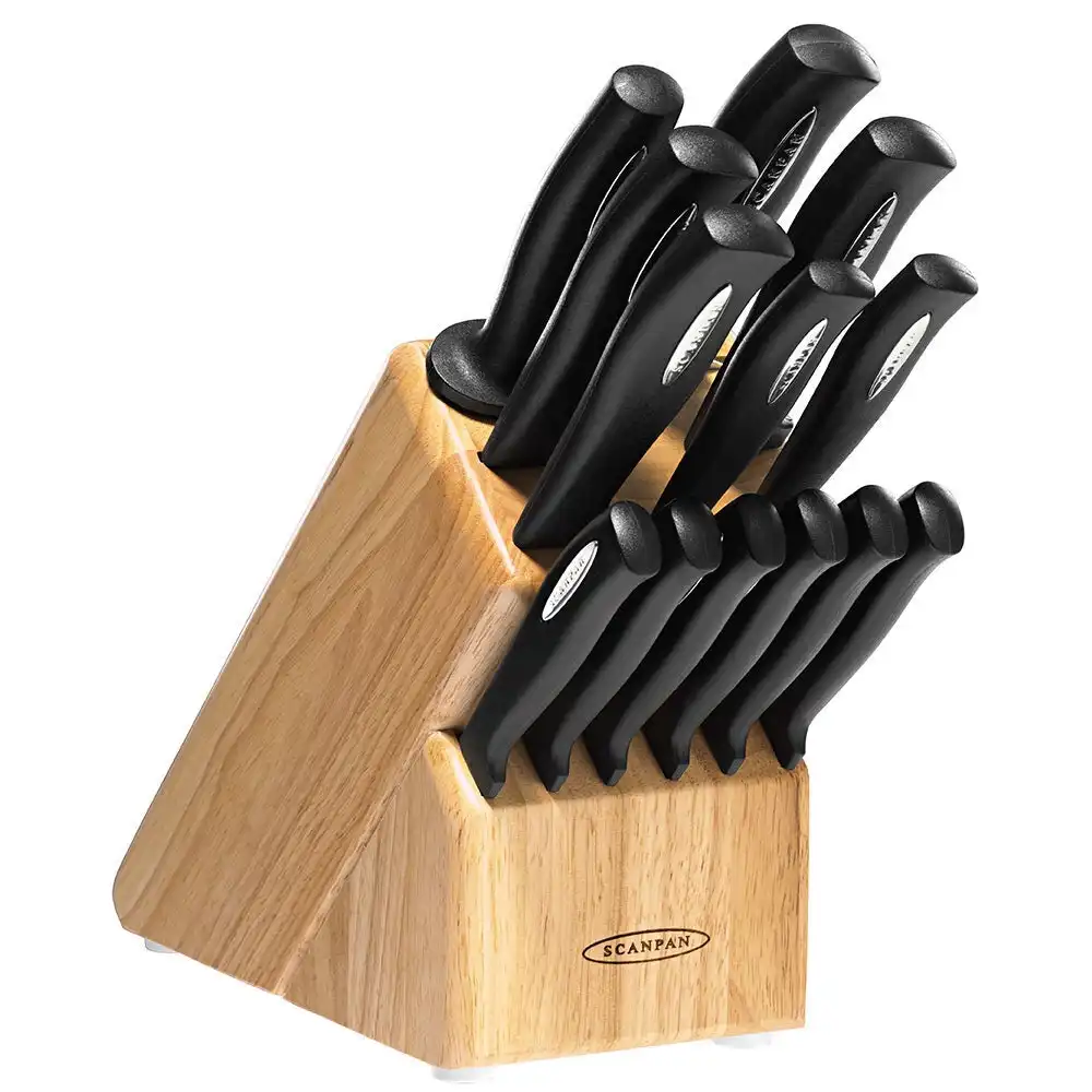 NEW Scanpan Soft Touch Spectrum 6 piece Steak Knife Set Black Serrated Wavy  Edge