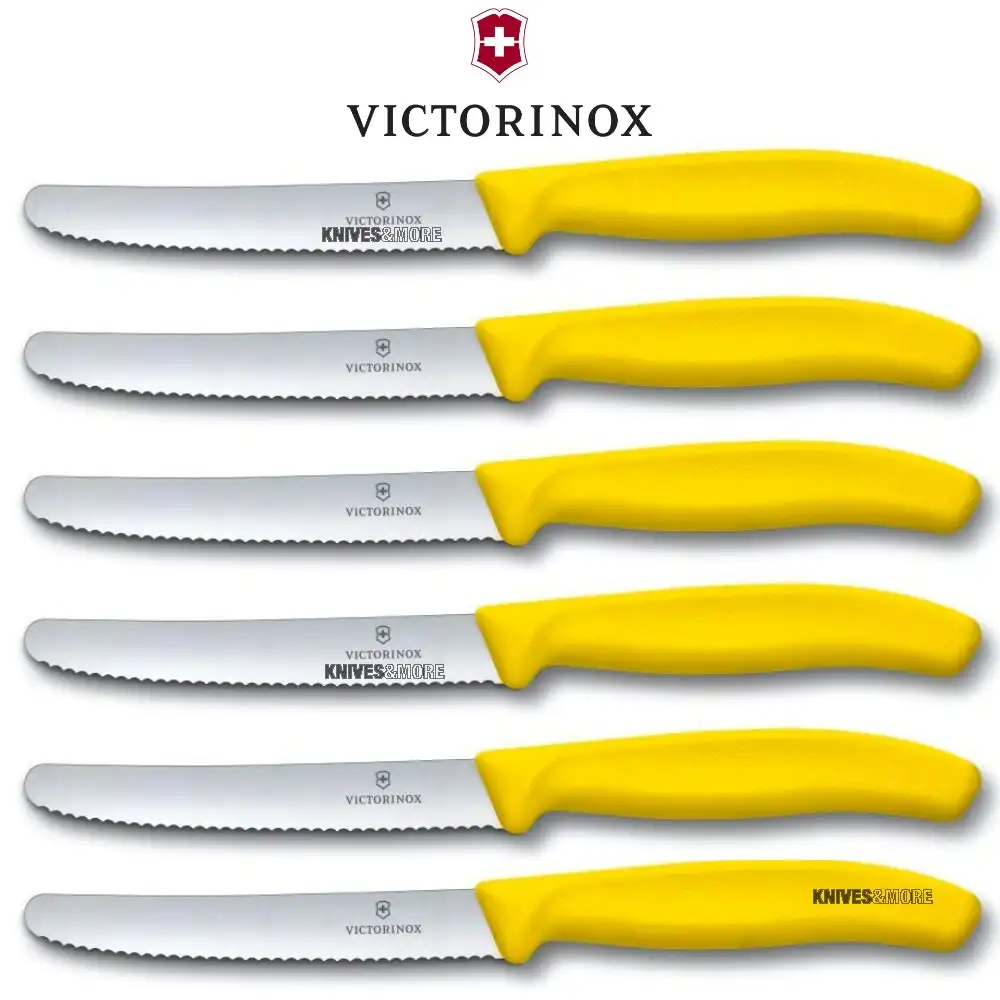 Genuine 6 X Victorinox Swiss 11CM Serrated Steak Knives ,Tomato, Sausage  Knife