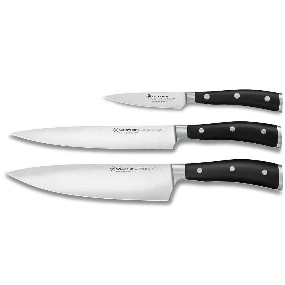 Wusthof Classic Ikon 3 Piece Knife Set | Black