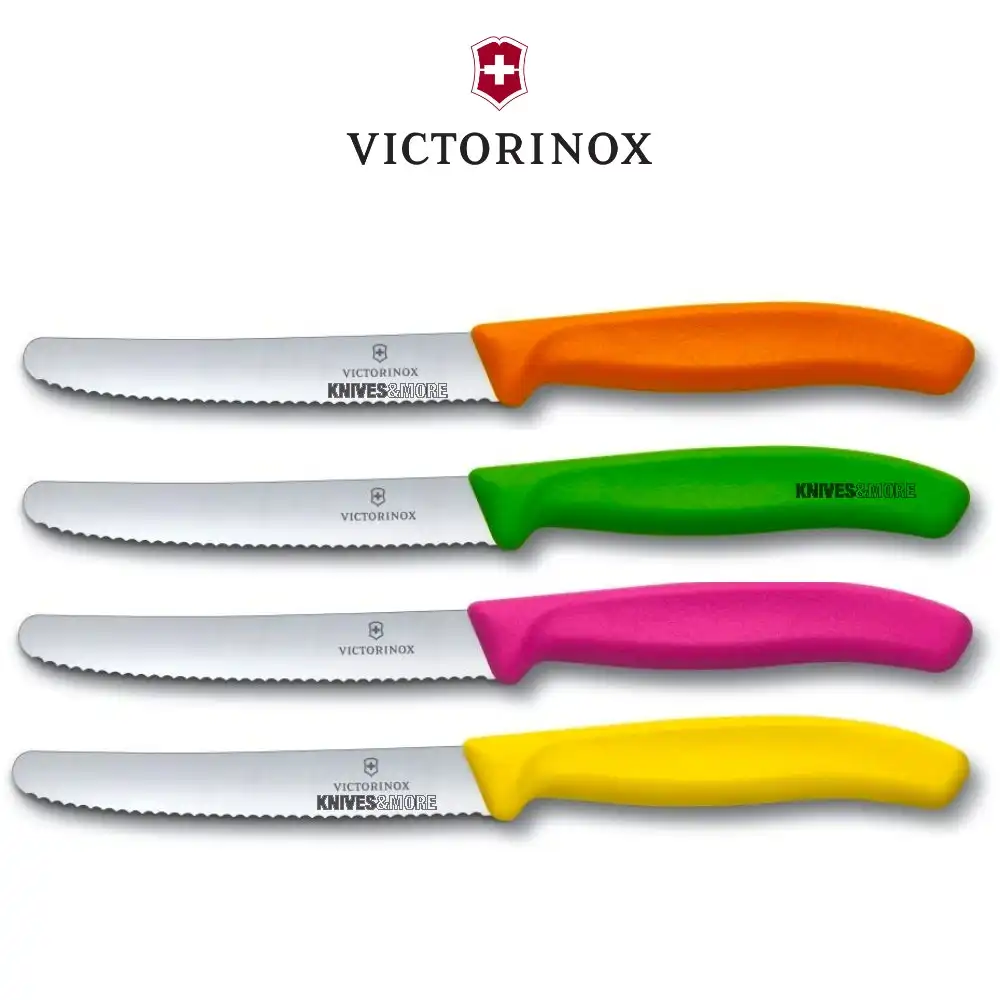 Genuine 6 X Victorinox Swiss 11CM Serrated Steak Knives ,Tomato, Sausage  Knife