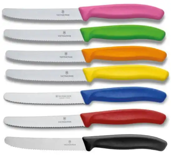 NEW VICTORINOX Steak Knives Pistol Grip COLOURFUL Set X 6 Round Tip