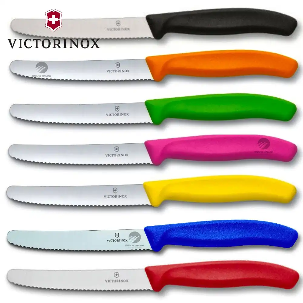 Genuine 6 X Victorinox Swiss 11CM Serrated Steak Knives ,Tomato, Sausage  Knife