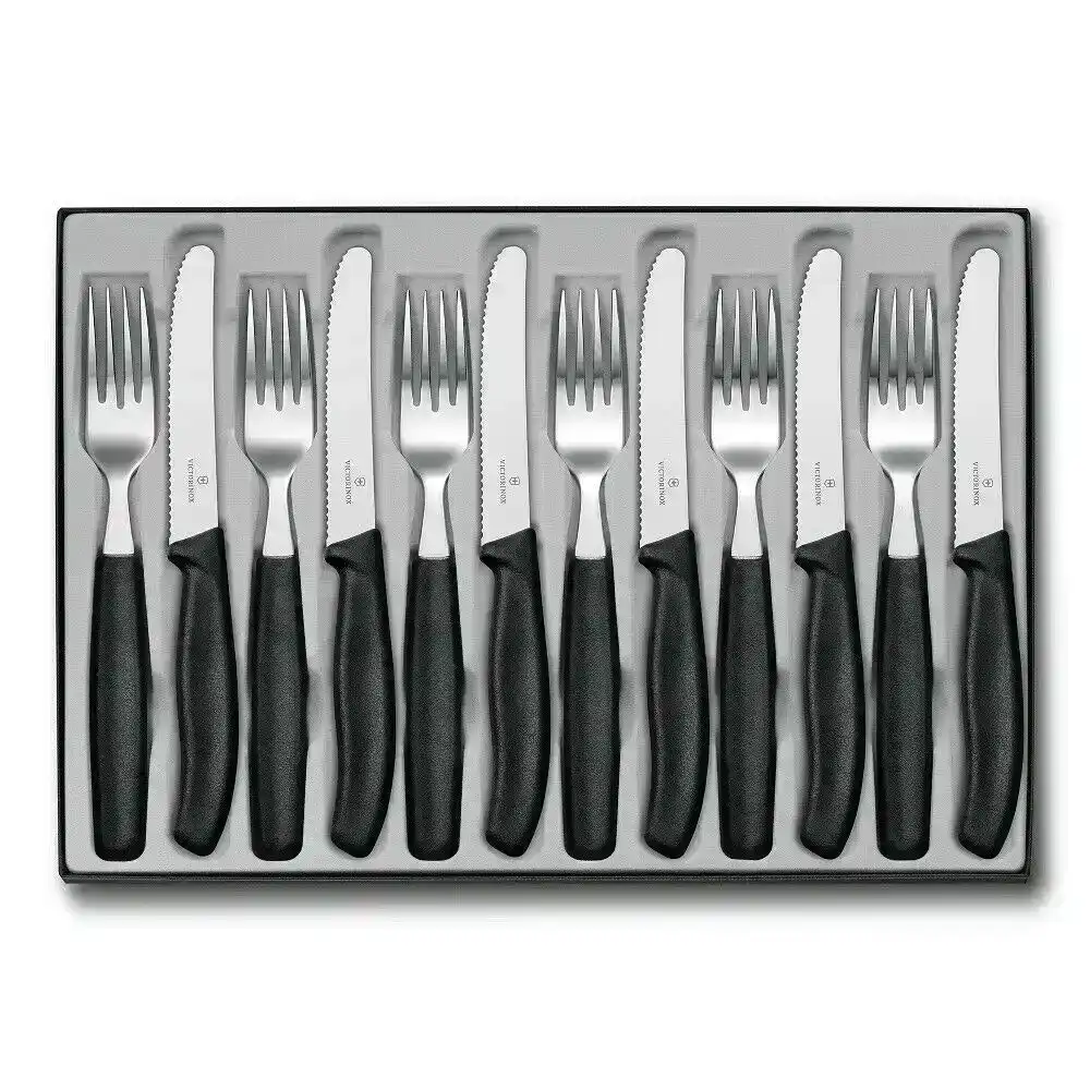 NEW Scanpan Soft Touch Spectrum 6 piece Steak Knife Set Black Serrated Wavy  Edge