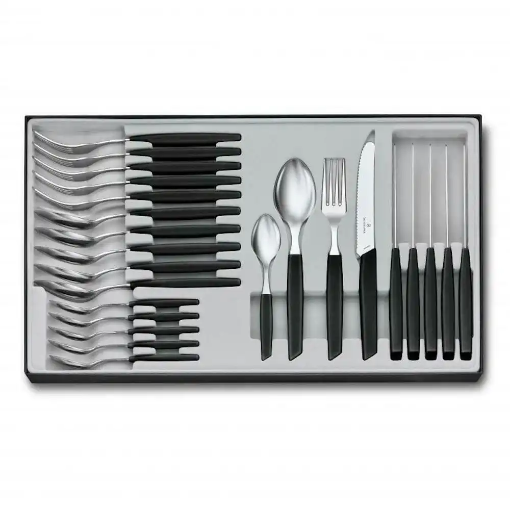 Victorinox 24 Piece Modern Table Cutlery Set of 24pc Black