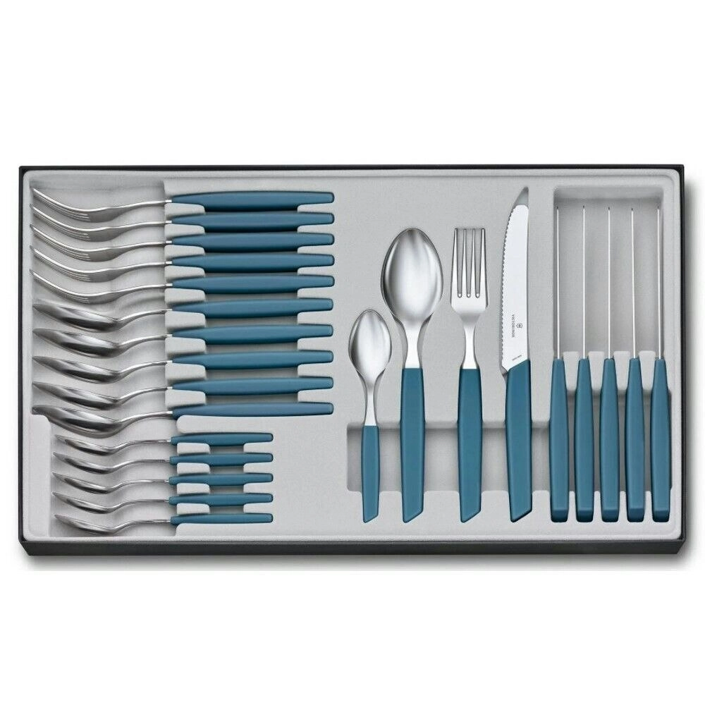 New Victorinox 24 Piece Modern Table Cutlery Set of 24pc Cornflower