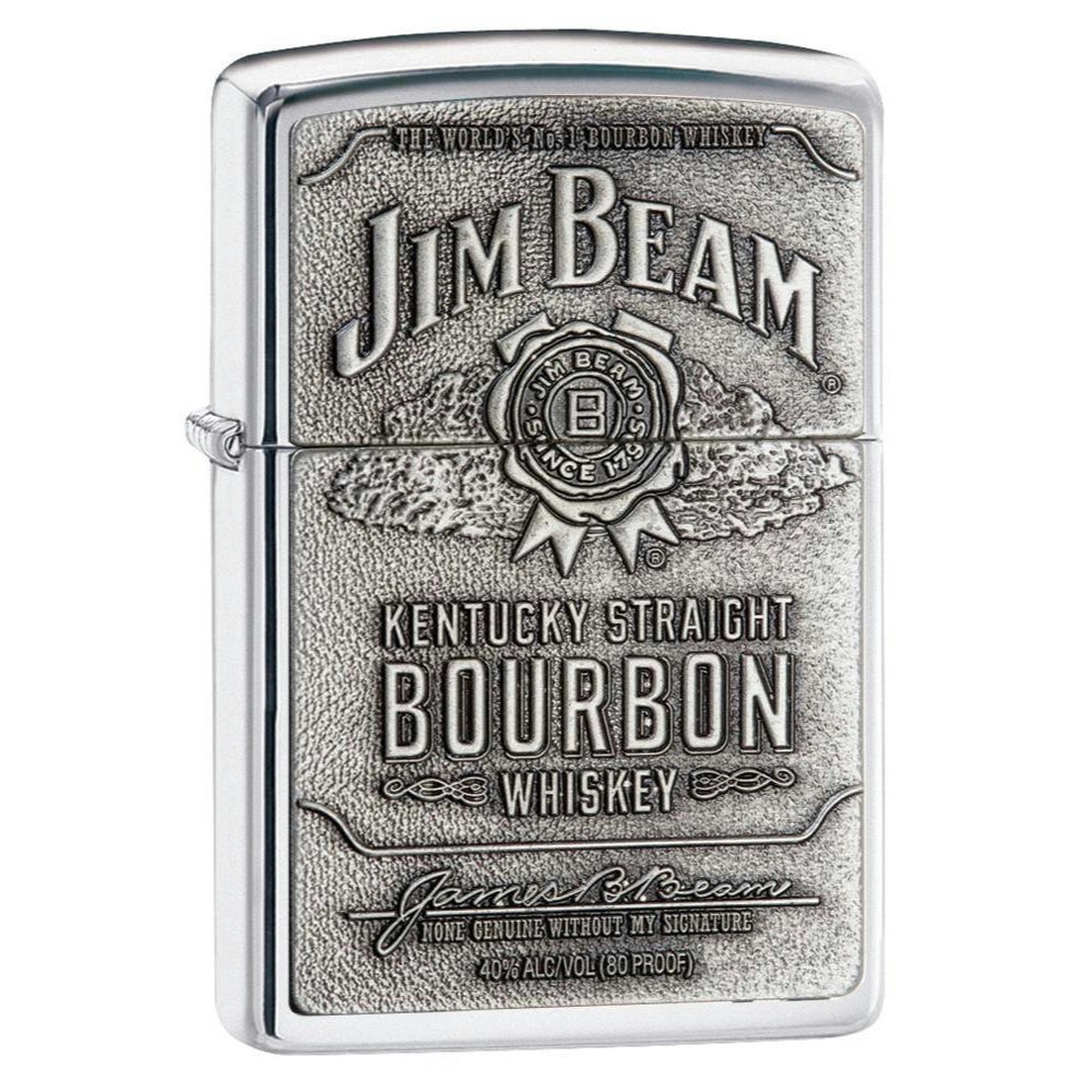 Zippo Jim Beam Full Label Pewter Chip | High Polished Chrome Lighter 94257