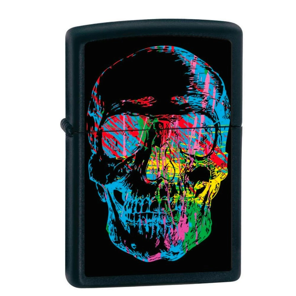 Zippo Matte Black Colourful X-Ray Skull Black Matte Windproof Lighter