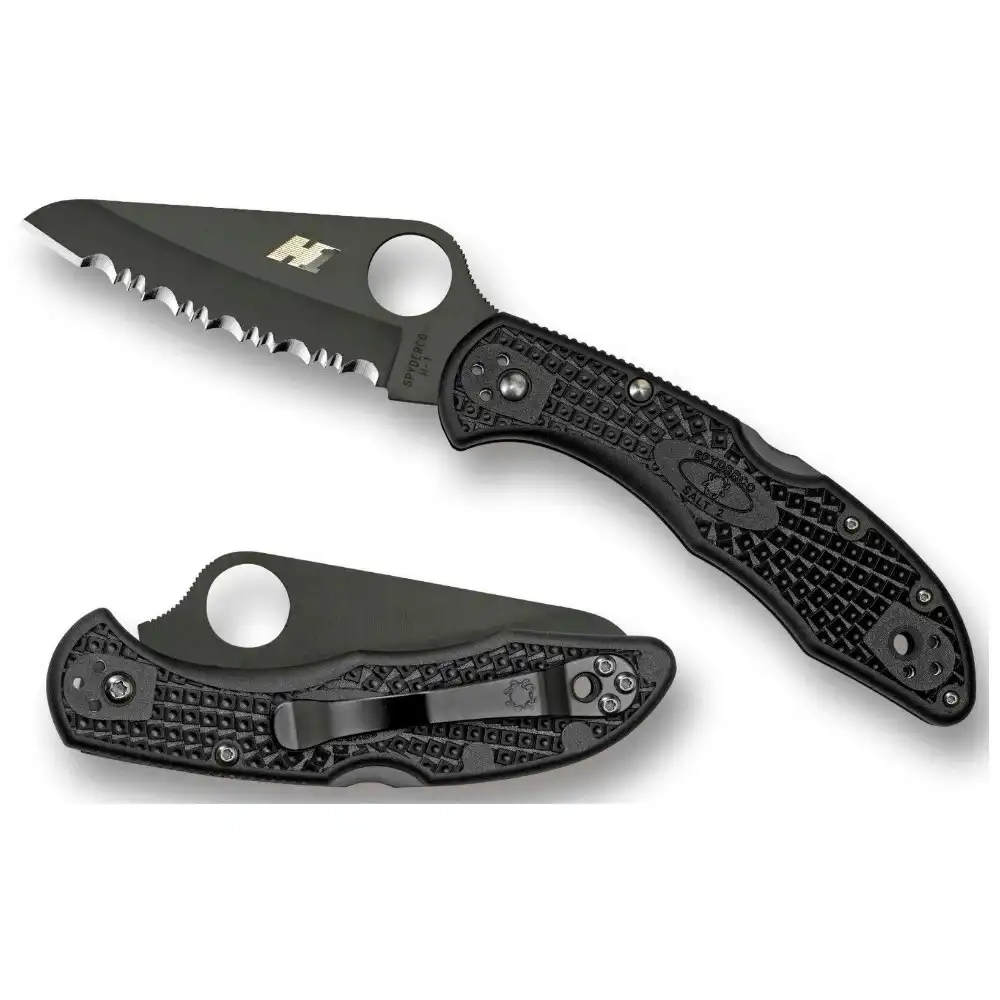 Spyderco Salt 2 Black Blade H1 Black Handle- Serrated Blade YSC88SBBK2