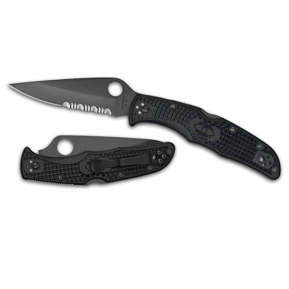 Spyderco Endura 4 Lightweight Black - Black Combo Blade Folding Knife YSC10PSBBK