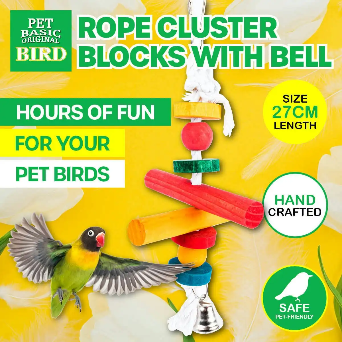 Pet Basic Bird/Parrot Rope Wooden Blocks Bell Fun Stimulating Playful 27CM