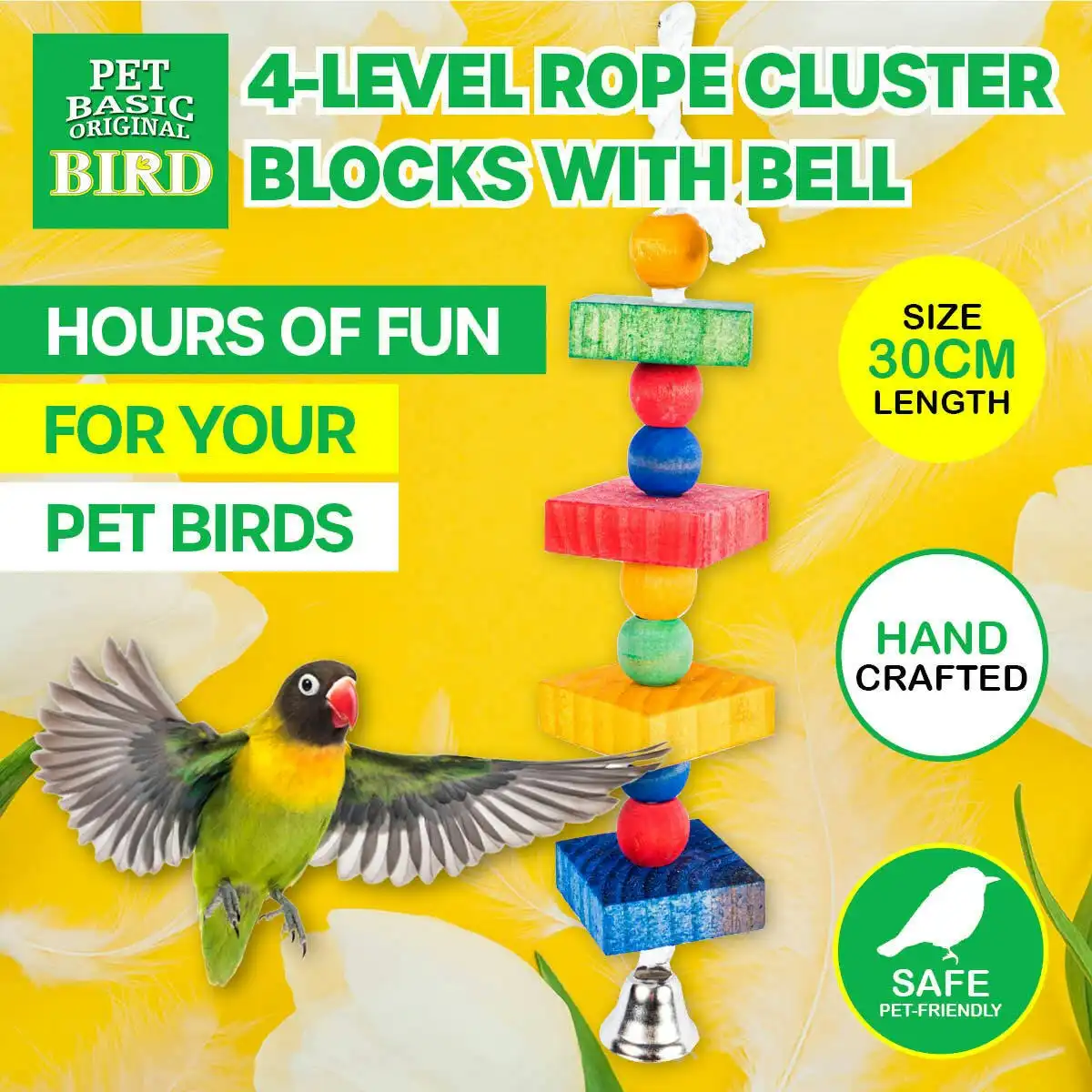 Pet Basic Wooden Bird/Parrot 4 Level Rope Blocks Fun Stimulating Playful 30CM