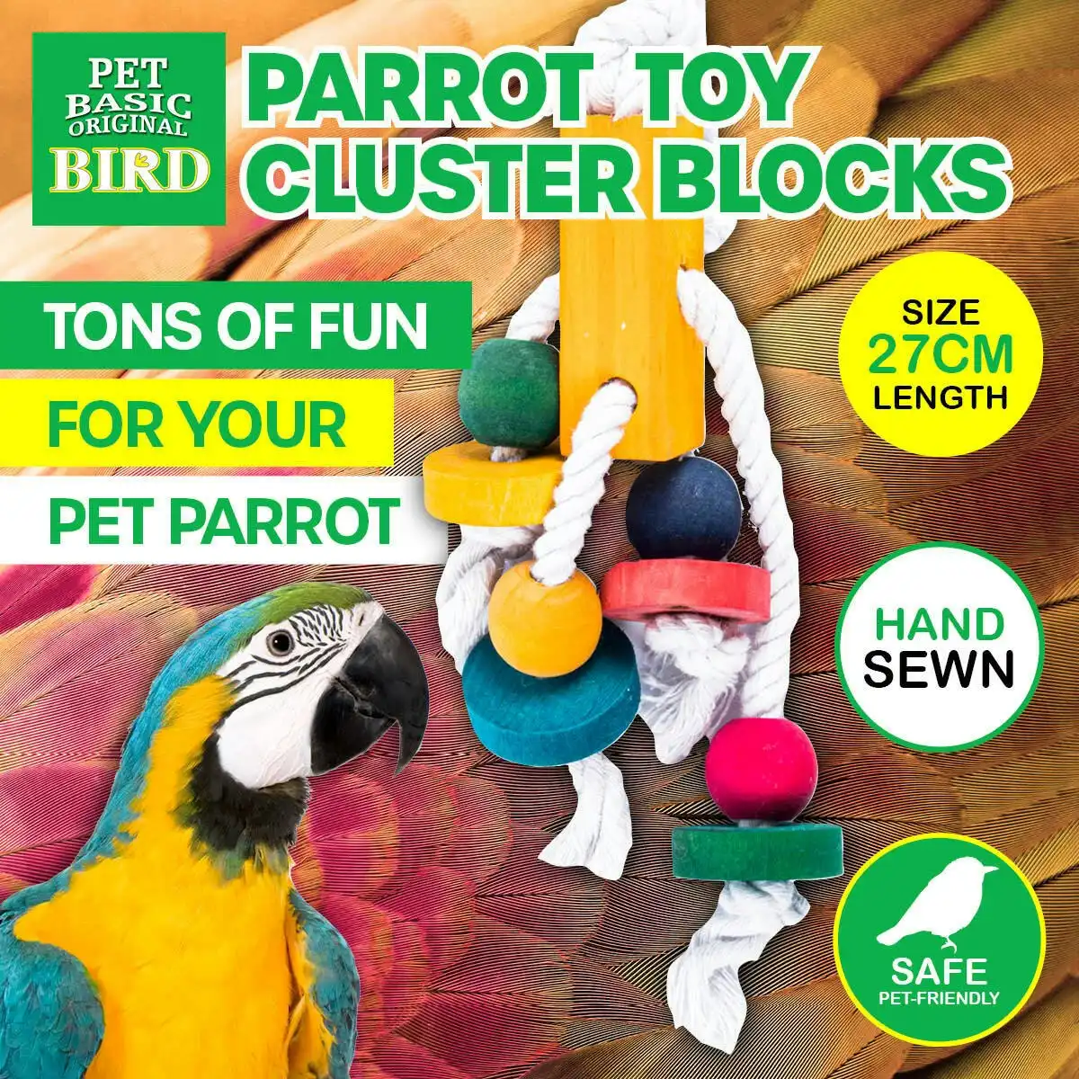 Pet Basic Bird/Parrot Rope 27CM Wooden Blocks Fun Stimulating Playful Sturdy