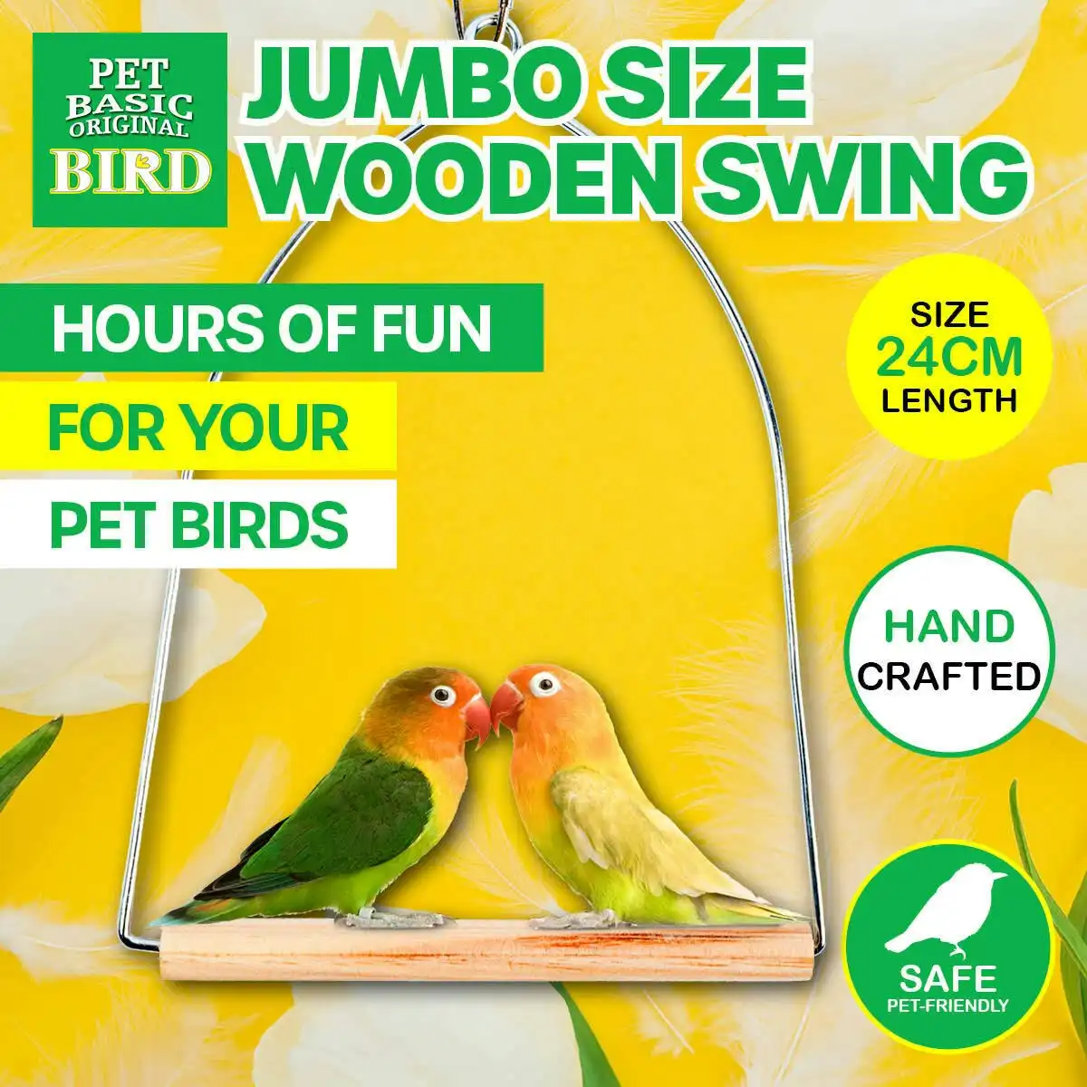 Pet Basic Wooden Jumbo Swing 1-3 Birds/Parrot Fun Stimulating Play Time 24CM
