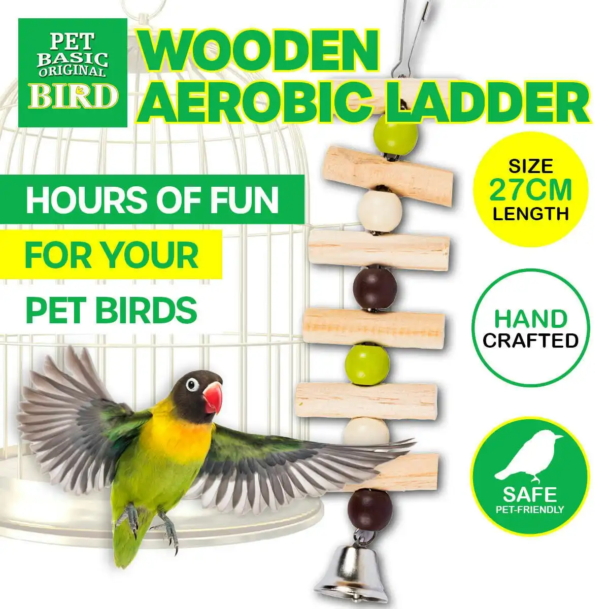 Pet Basic Wooden Aerobic Ladder Bird Fun Stimulating Playful Beads 27cm