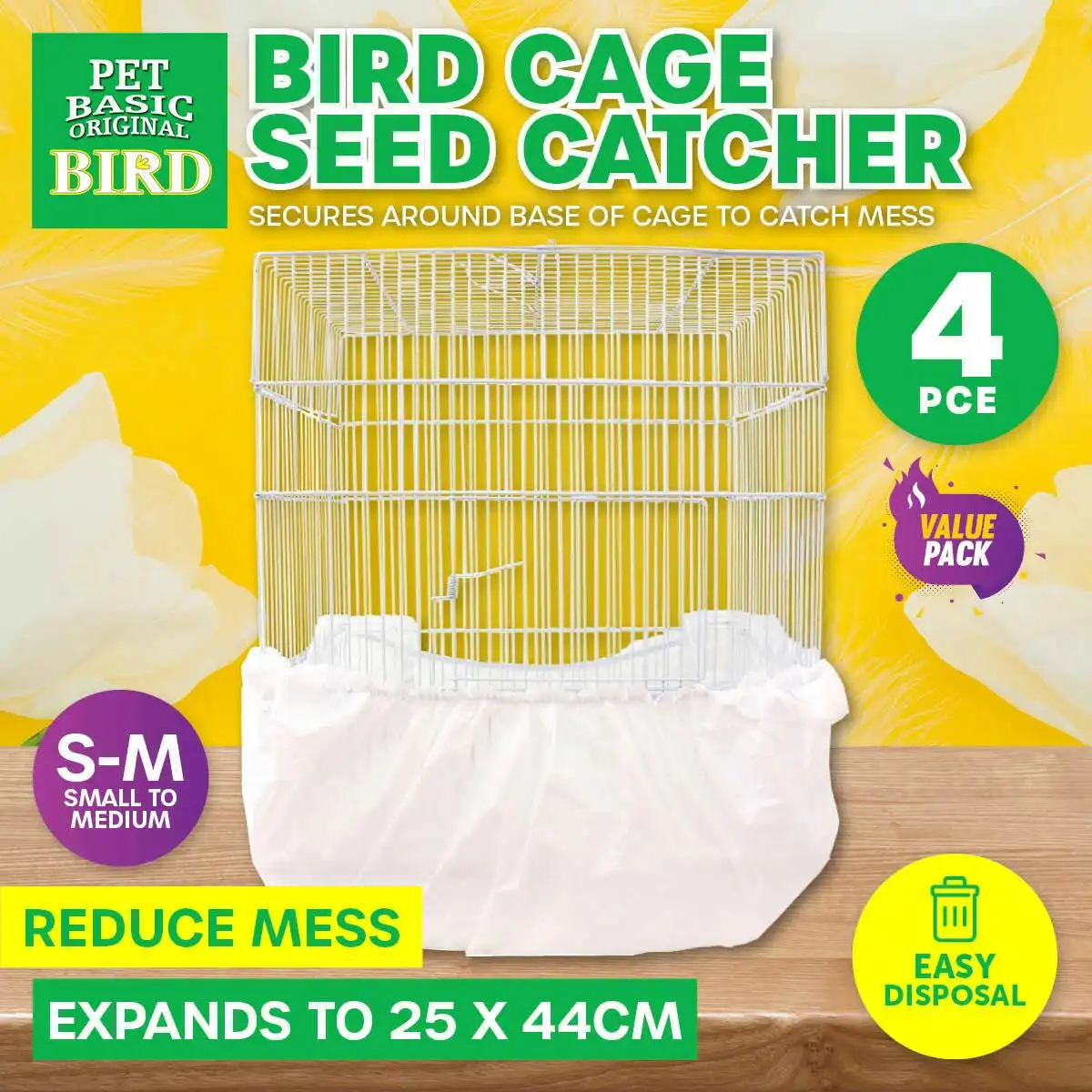 Pet Basic 4PK Bird Cage Seed Catcher Reduce Mess Reusable Disposable 25 x 44cm