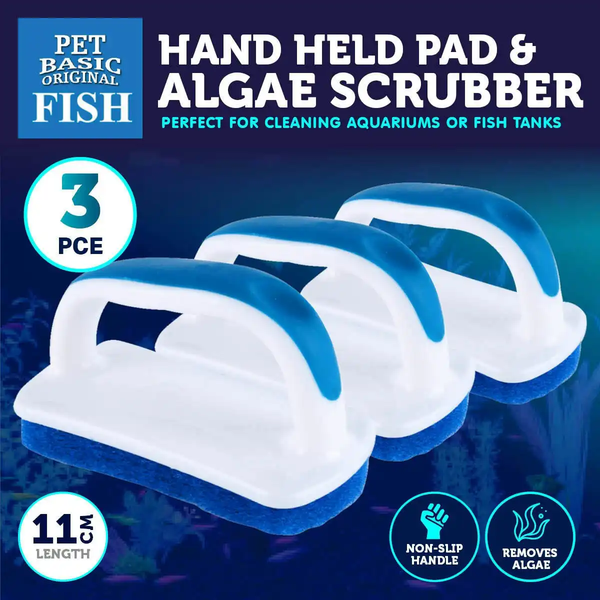 Pet Basic 3PCE Aquarium Algae Scrubbing Sponge/Scourer Hand Held 11cm