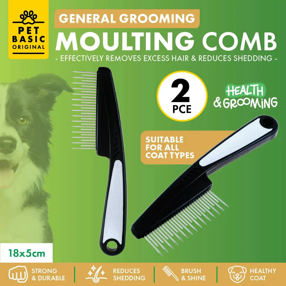 Pet Basic 2PCE Moulting Comb Bamboo Design Remove Reduce Excess Fur 18cm