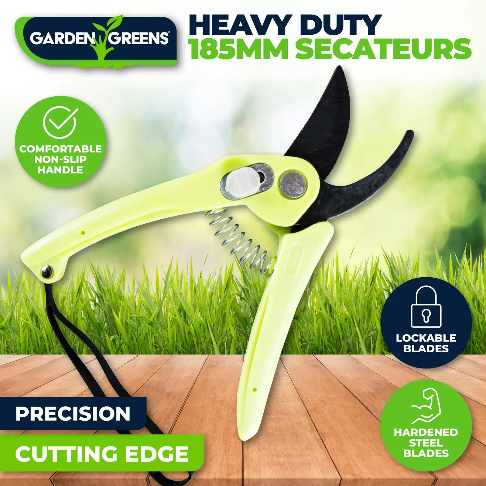 Garden Greens Secateurs Heavy Duty Precision & Lockable Blades 18.5cm