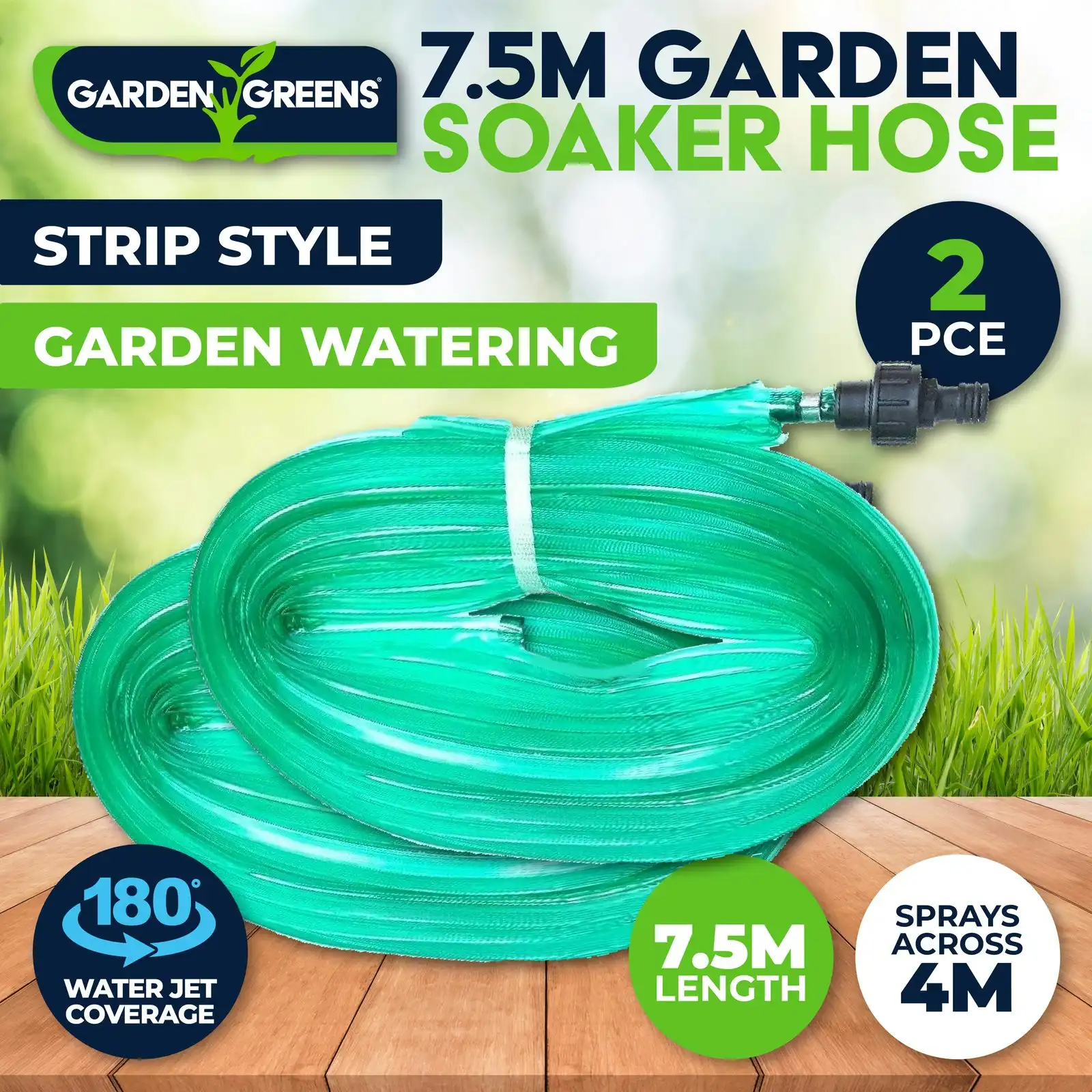 Garden Greens 2PK Hose Garden Soaker Tube UV Treated Lawn Garden Beds 7.5m