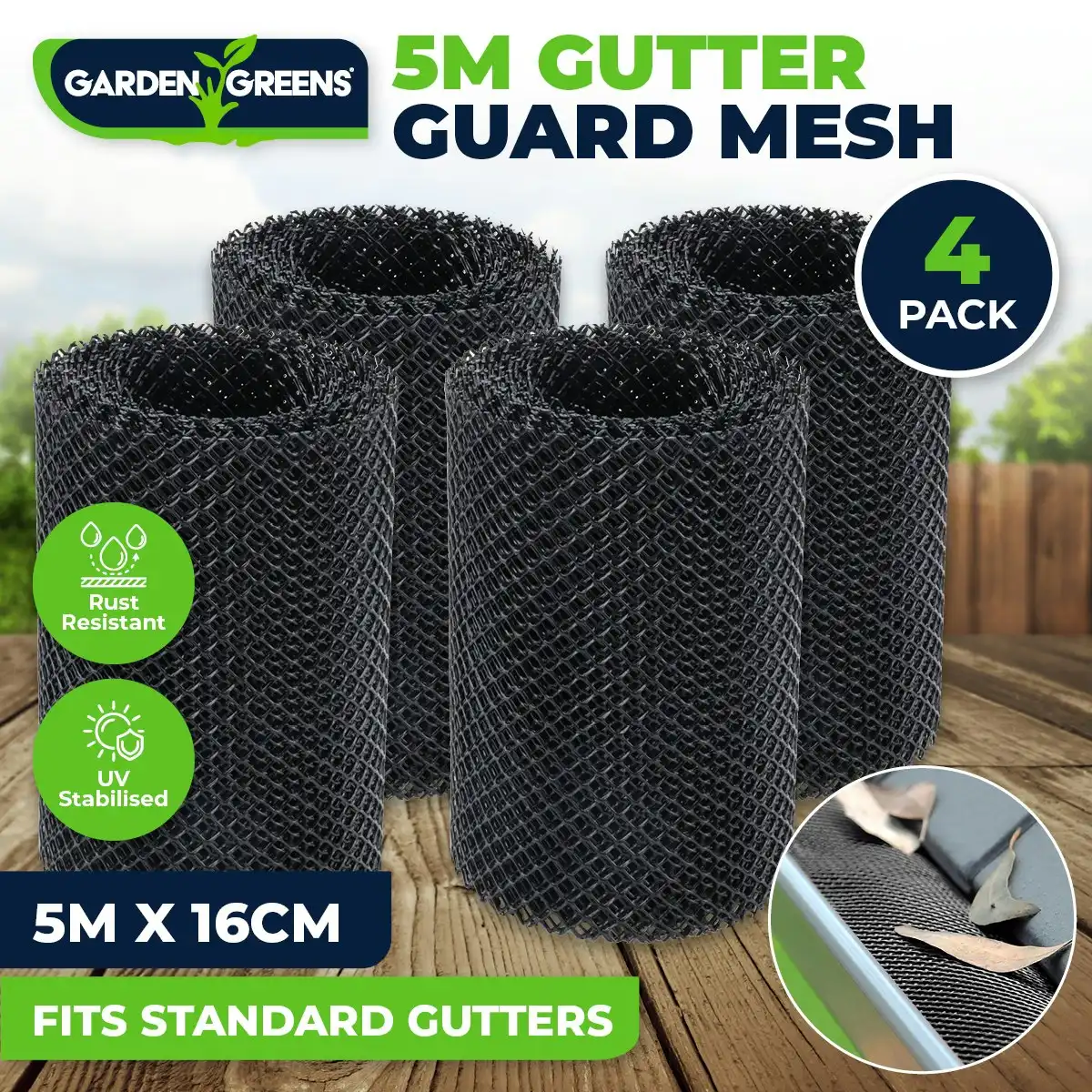 Garden Greens 4PK Gutter Guard Mesh Rust Resistant Adjustable Size 5m x 16cm