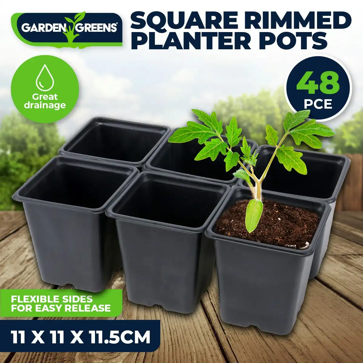 Garden Greens 48PCE Planter Pots Square Reusable Durable 11cm x 11.5cm