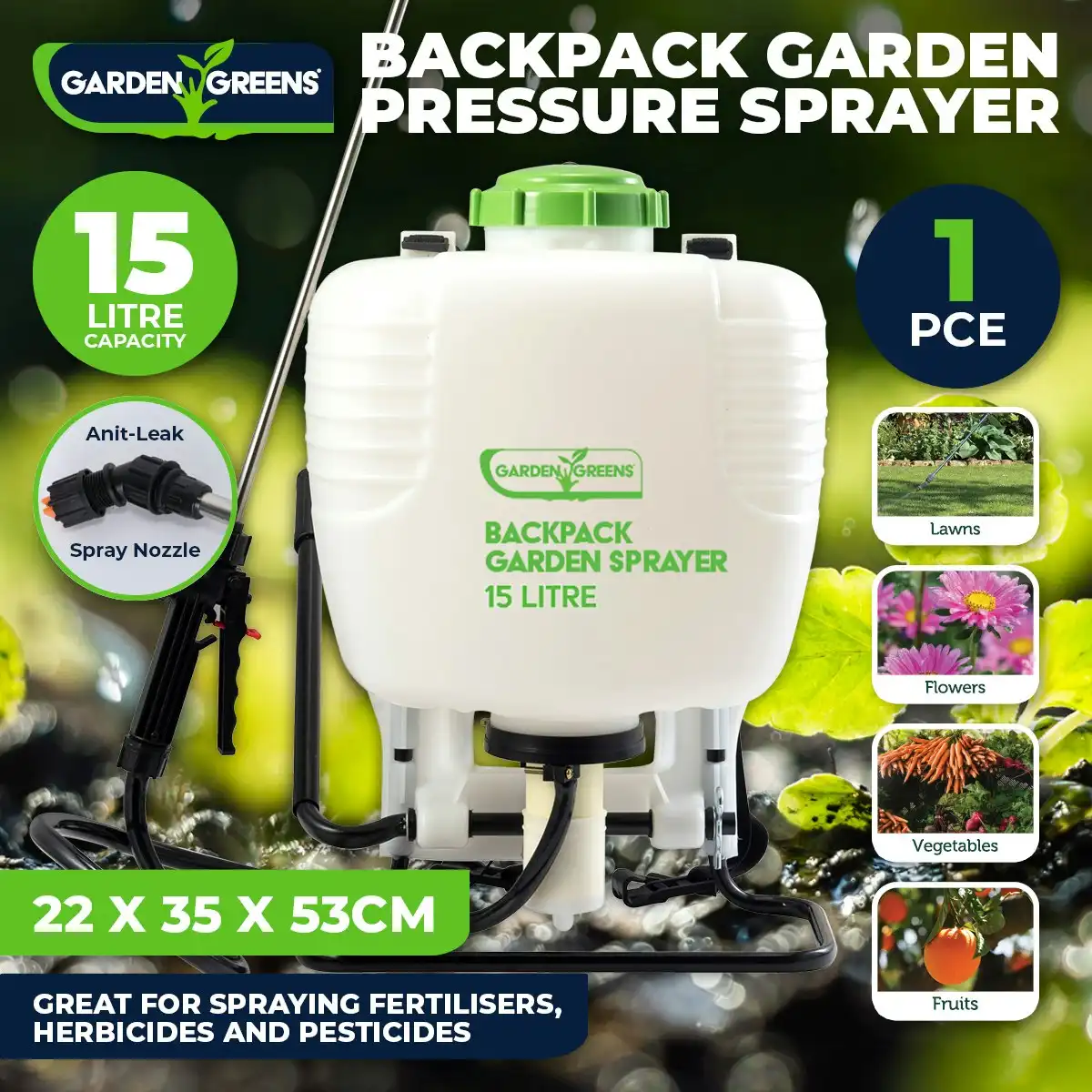 Garden Greens 15L Pressure Sprayer Backpack Compact Design Comfortable
