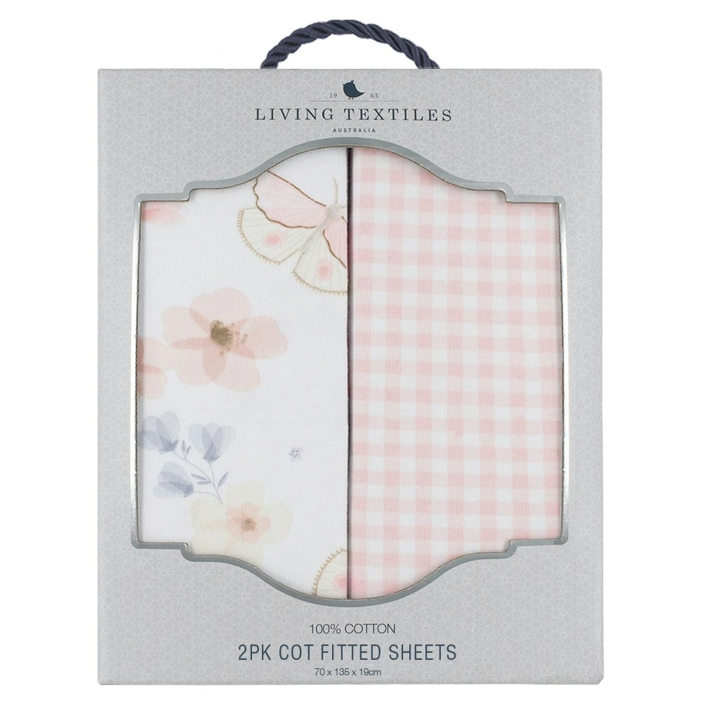 2pk Cot Fitted Sheets - Butterfly Garden