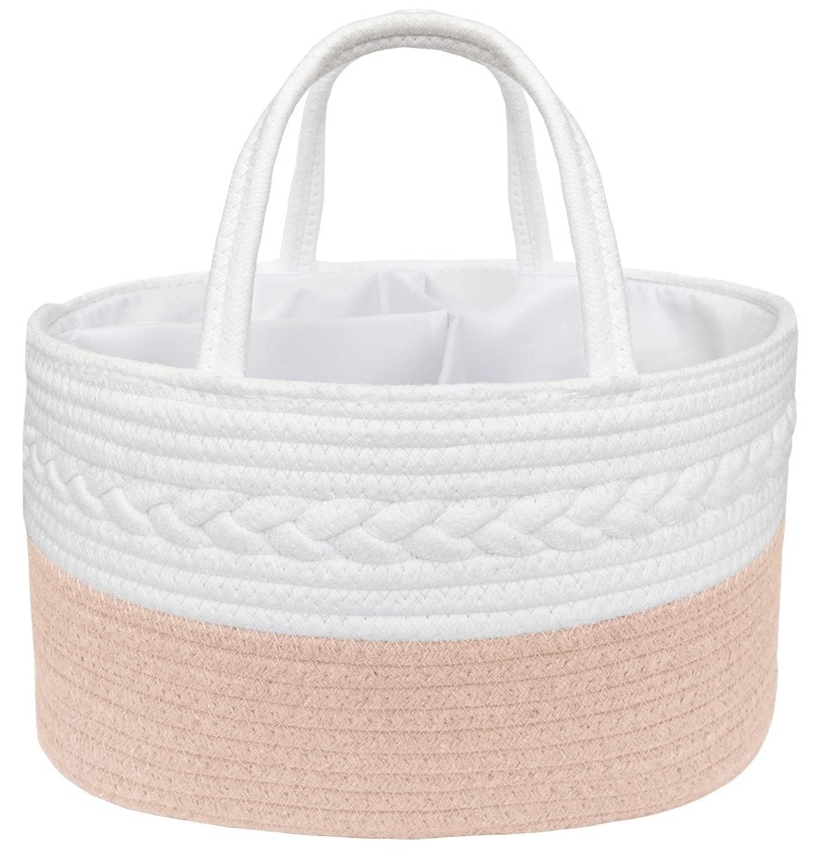 Living Textiles 100% Cotton Rope Nappy Caddy - Blush/White