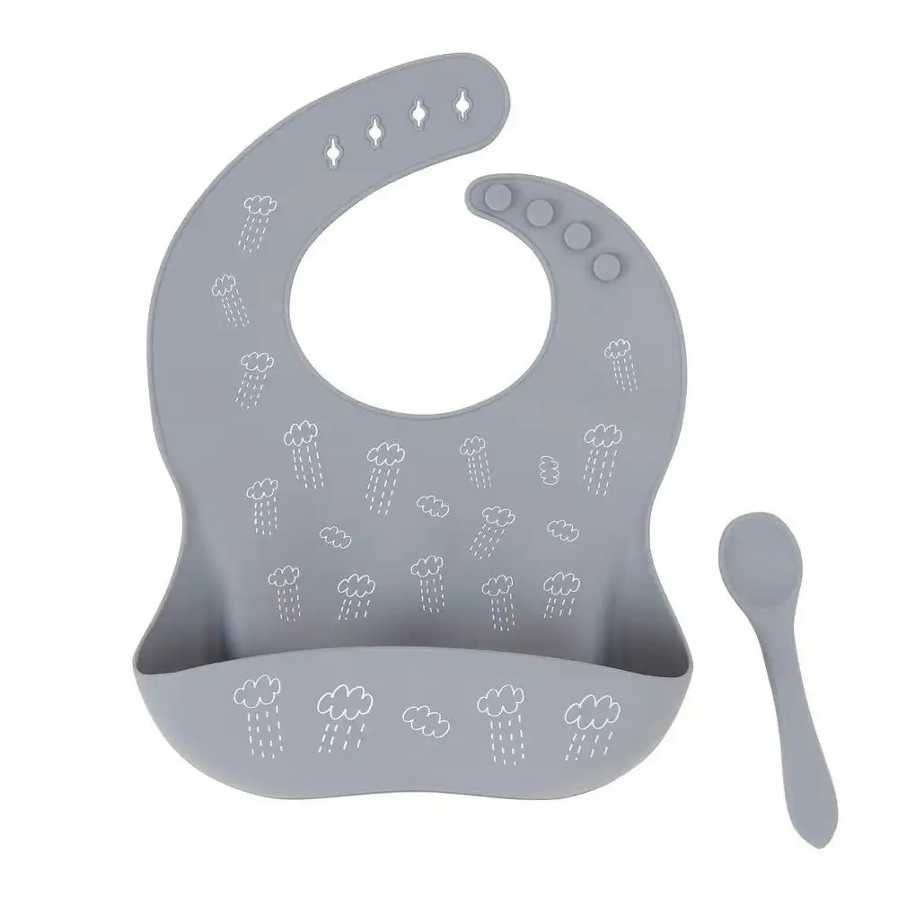 All4Ella Silicone Bib With Spoon Grey