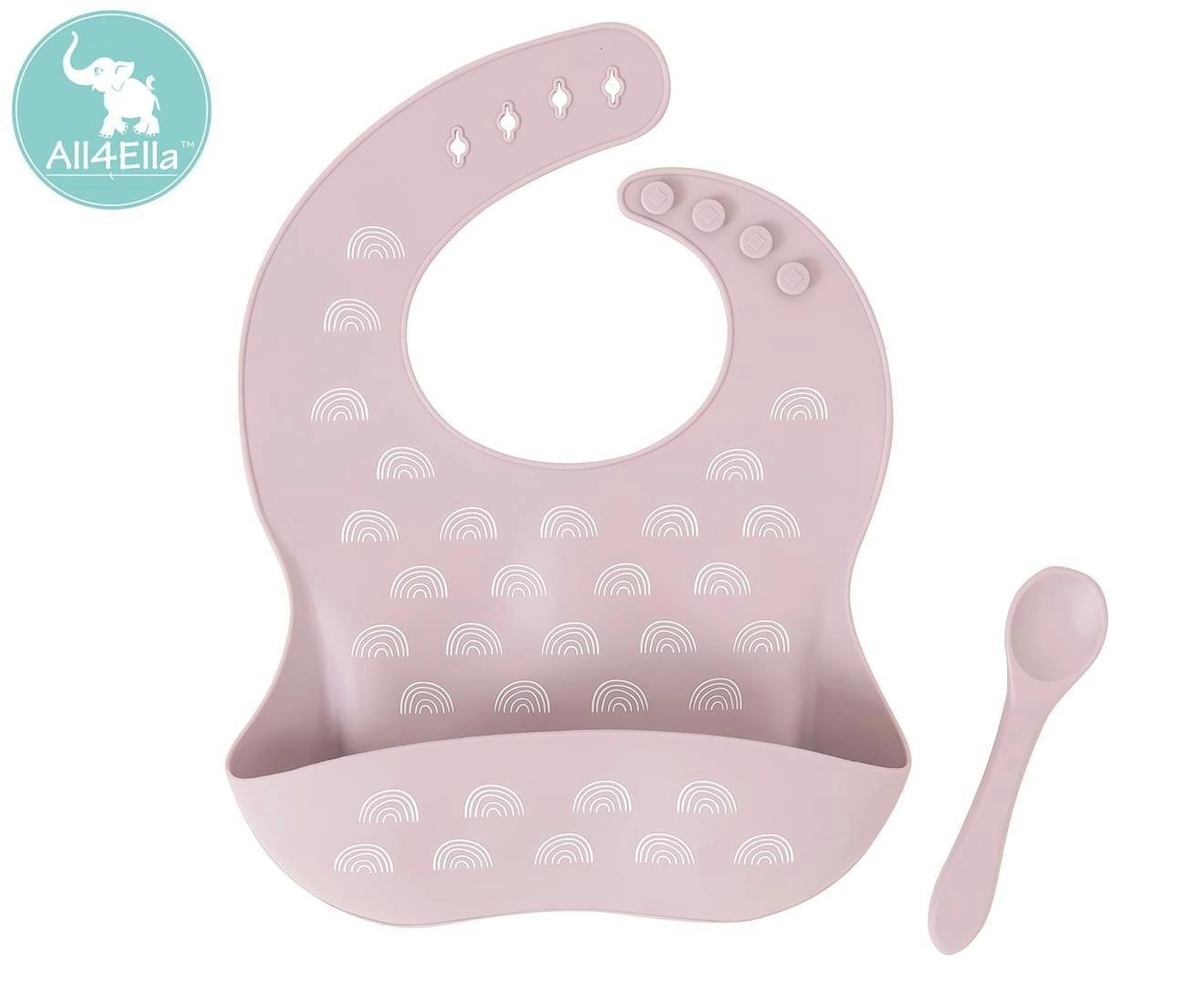 All4Ella Silicone Bib With Spoon Dusky Mauve