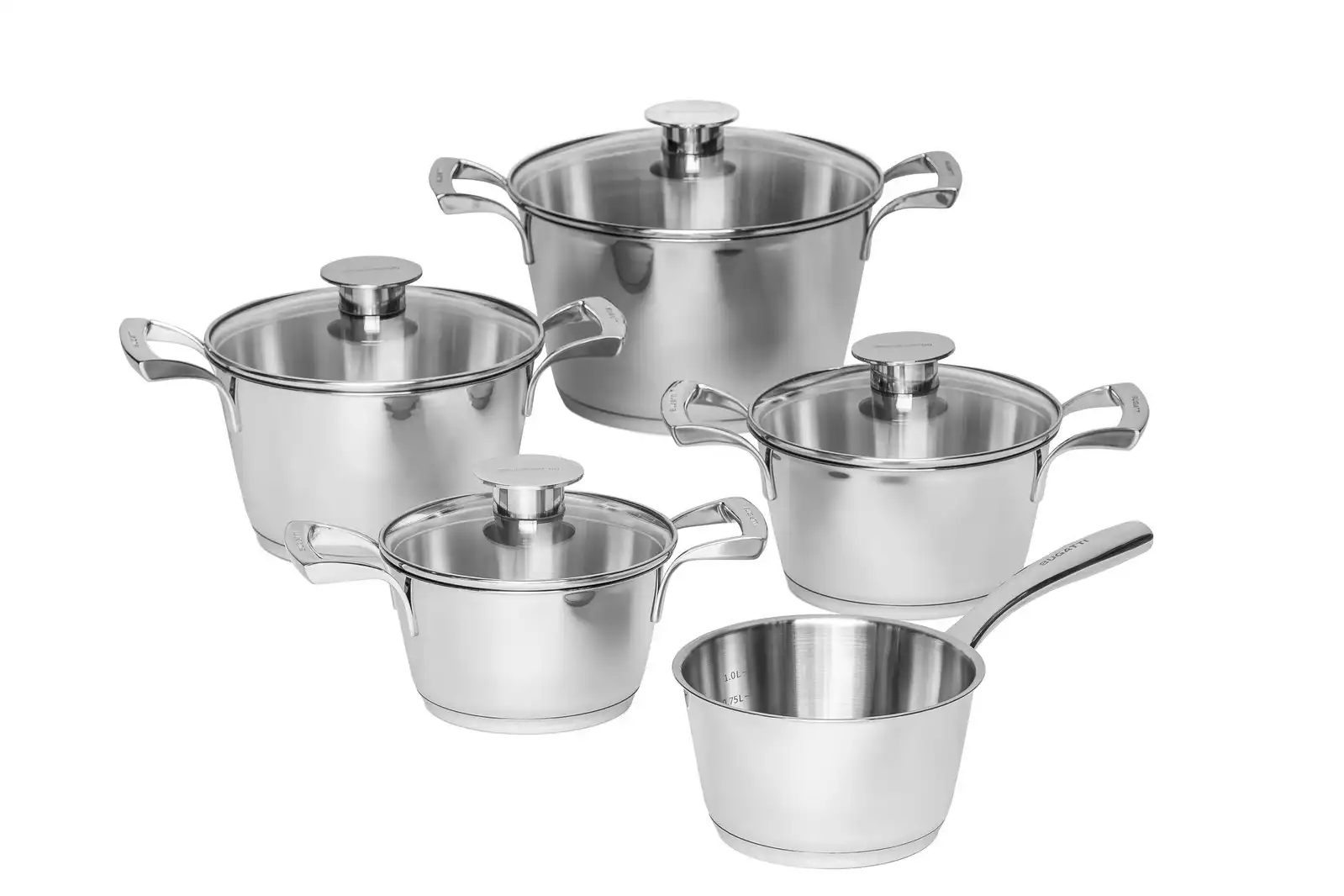 Bugatti 9-Piece Cookware Set w/ Glass Lids - Stainless Steel