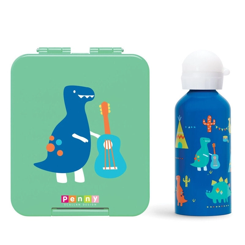 Penny Scallan Medium Bento Box & Drink Bottle - Dino Rock