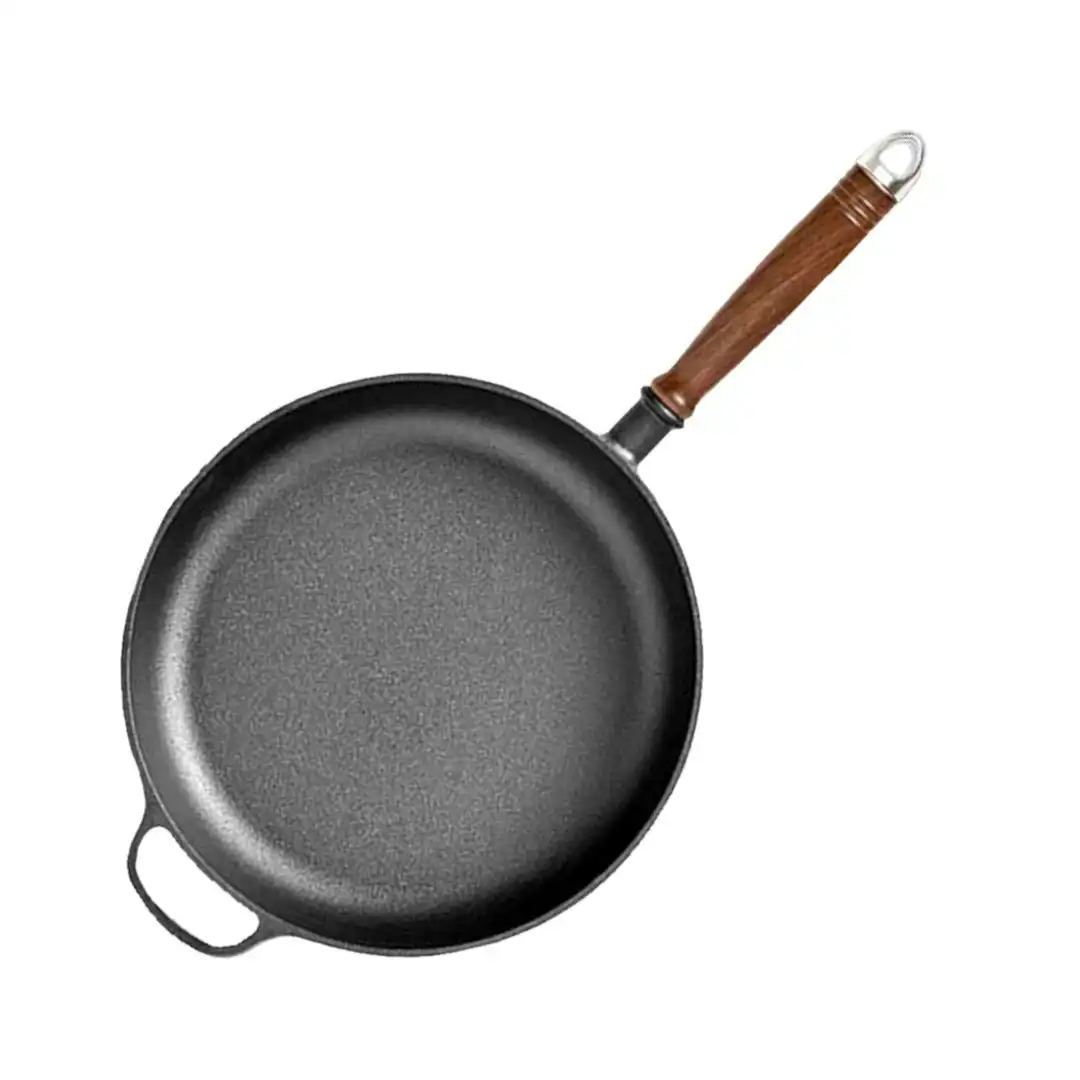 Soga 29cm Round Cast Iron Frying Pan Skillet Steak Sizzle Platter with Helper Handle