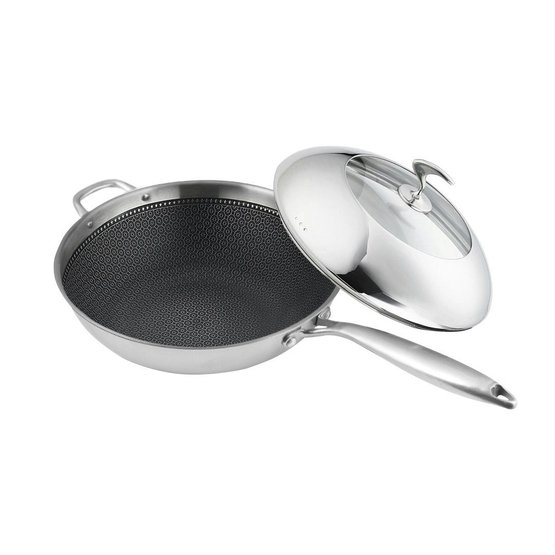 Soga 18/10 Stainless Steel Fry Pan 32cm Frying Pan Top Grade Non Stick Interior Skillet with Helper Handle and Lid