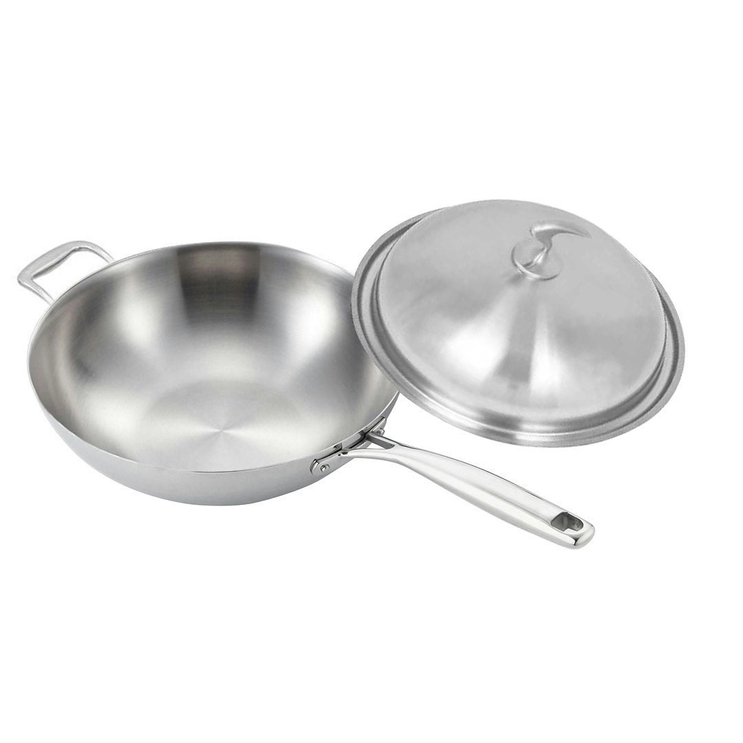 Soga 18/10 Stainless Steel Fry Pan 34cm Frying Pan Top Grade Skillet with Helper Handle and Lid